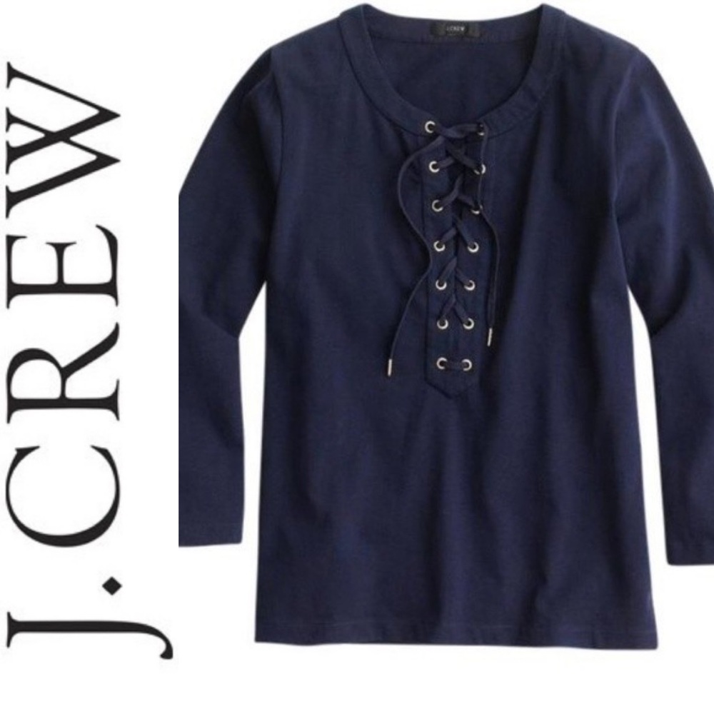 NWT J. Crew Navy Lace Up Top